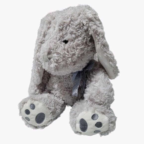 Hugfun Rabbit 13 inch Plush Easter Bunny Purple Bow Gray Stuffed Animal Toy - Picture 2 of 5